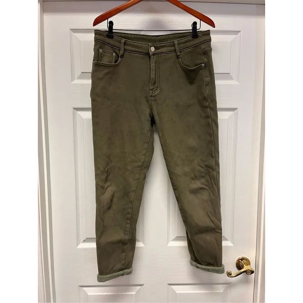 Green Soft Fleece Lined Denim Jeans sz XL EUC